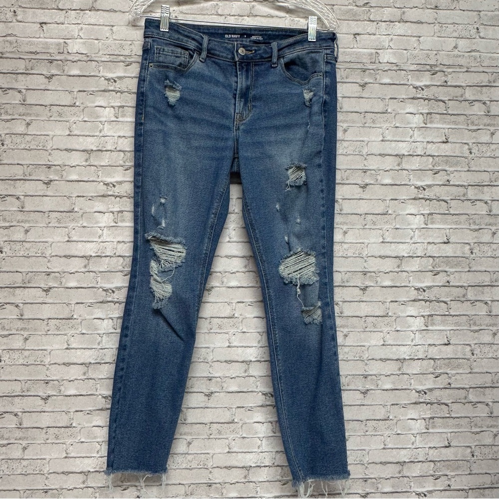 OLD NAVY ROCKSTAR SUPER SKINNY Women Size 8 Jeans Distressed Raw Hem